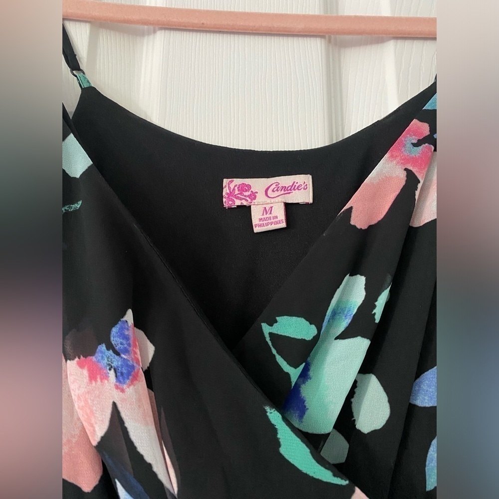 Candie’s Black Floral Crossover High Low Dress Size Medium - Picture 6 of 9